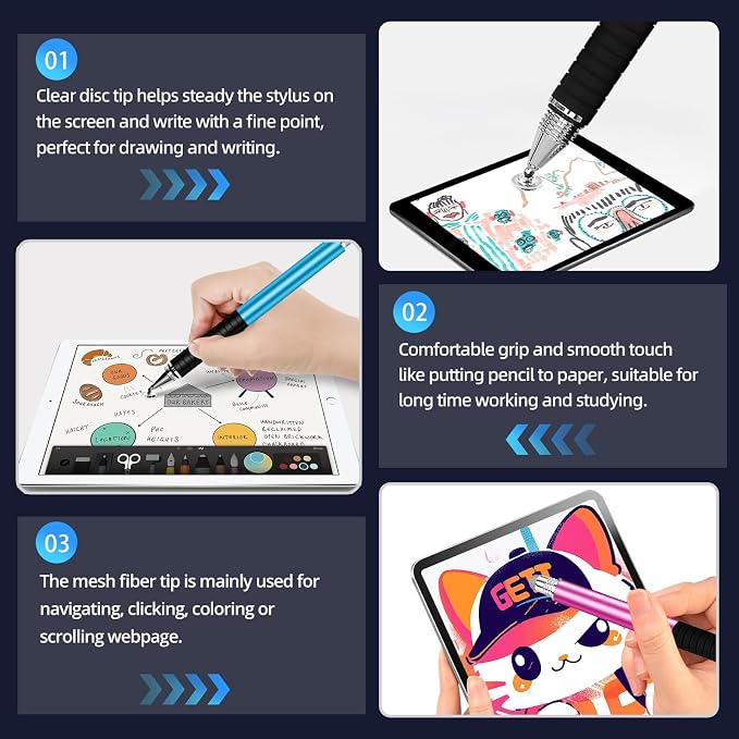 Capacitive Stylus Pen, Fibre Tips Universal Touch Screens Stylist, Fine Point - Image 4