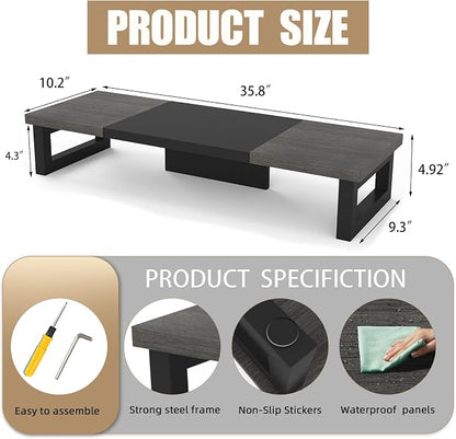 WESTREE Dual Monitor Stand Riser, Wood and Steel Monitor Stand Riser, Computer - Image 7