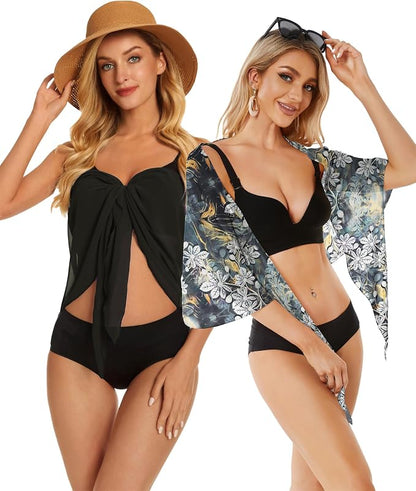 CHICGAL 2 Pieces Women Beach Sarong Bathing Suit Wrap Skirt Sheer Bikini - Image 6