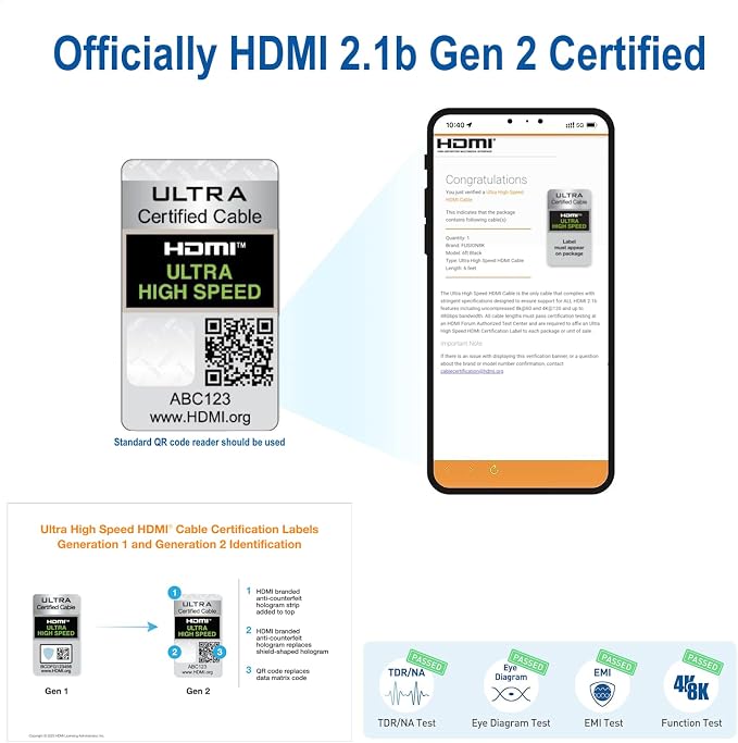 HDMI 2.1 Certified Cable Supports 10K 8K @60Hz and 4K @120Hz Compatible - Image 3