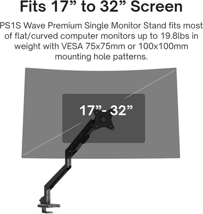 Pixio PS1S Wave Black Single Monitor Arm Stand Desk Mount - Image 2