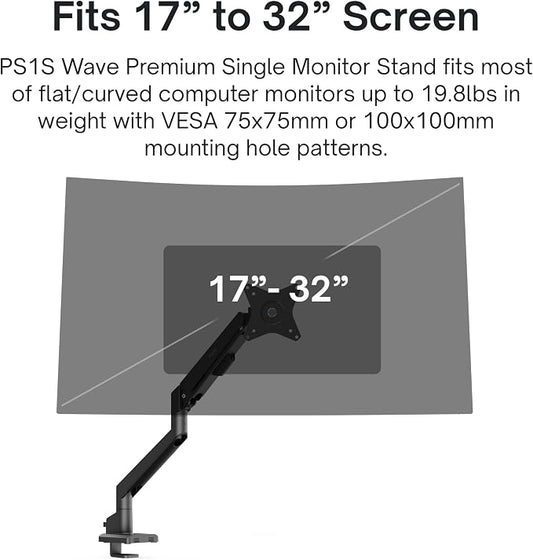 Pixio PS1S Wave Black Single Monitor Arm Stand Desk Mount - Image 2