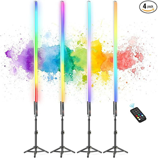 4 Pack 4ft Portable Battery Powered Tube Light 120cm Handheld LED RGB Lights by leshiou