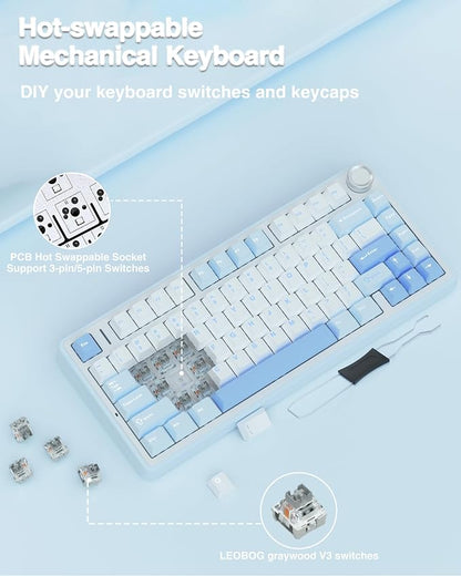 AULA F75 75% Wireless Mechanical Keyboard, Hot Swappable Creamy Keyboard - Image 6