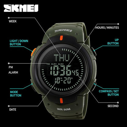 Gosasa Men’s Watch Sports Digital Compass Survival 50M Waterproof Stopwatch - Image 7