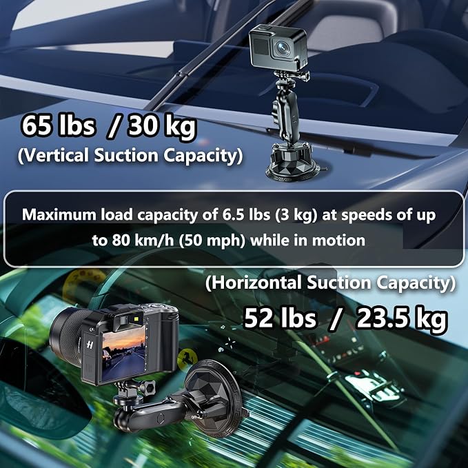 Camera Suction Cup Mount with Ball Head Magic Arm, Twist-Lock Composite Suction - Image 2
