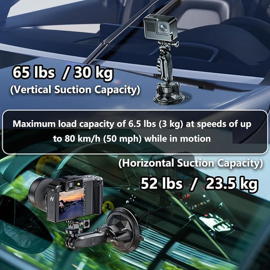 Camera Suction Cup Mount with Ball Head Magic Arm, Twist-Lock Composite Suction - Image 2