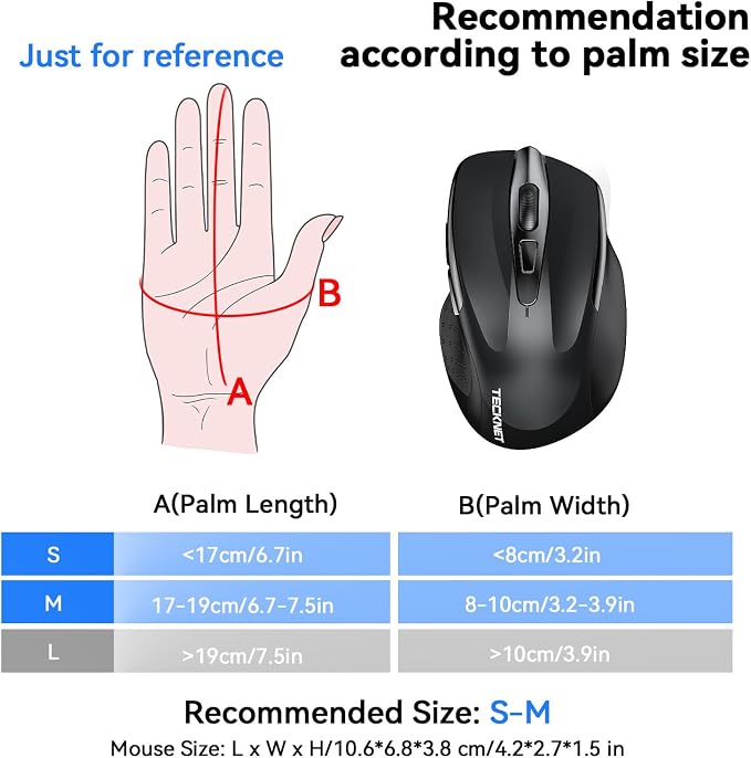 TECKNET Wireless Mouse Rechargeable 4800 DPI Silent USB A & Bluetooth Mouse 6 - Image 4