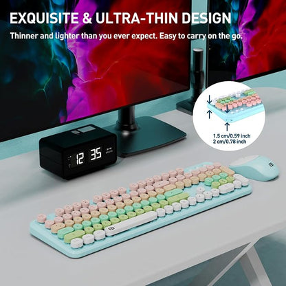 Wireless Keyboard and Mouse Set, 105 Round Keys Full-Size Cute Colorful - Image 8