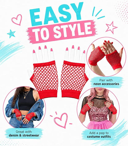 Seeksmile Women's Girls 80's Theme Party Emo Fingerless Arm Fishnet Gloves - Image 6