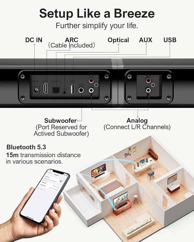ULTIMEA 2.2ch Sound Bar for TV, Peak Power 100W, 2-in-1 Detachable Bluetooth - Image 7