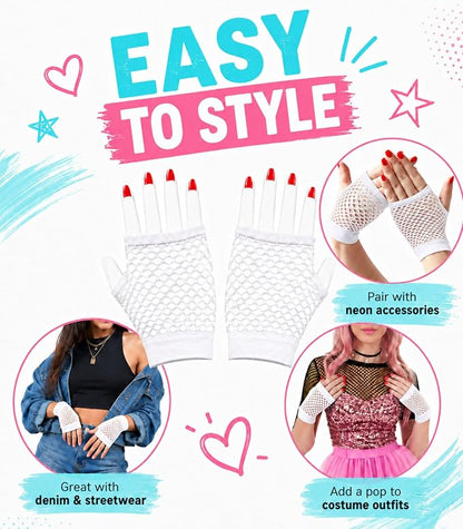 Seeksmile Women's Girls 80's Theme Party Emo Fingerless Arm Fishnet Gloves - Image 6