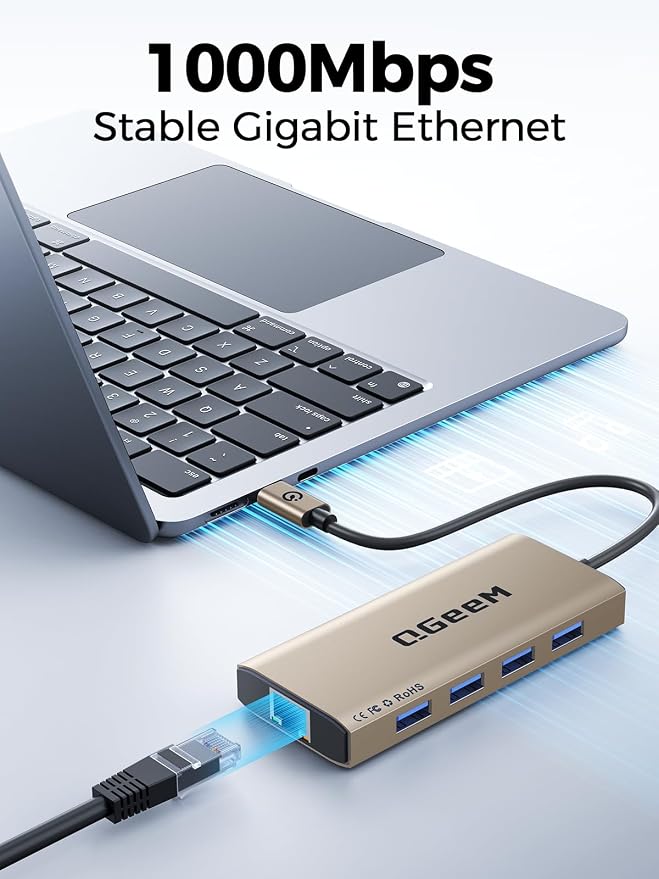 QGeeM USB C Hub Ethernet, 9 in 1 USB Type C Hub HDMI Multi-Port Converter - Image 6