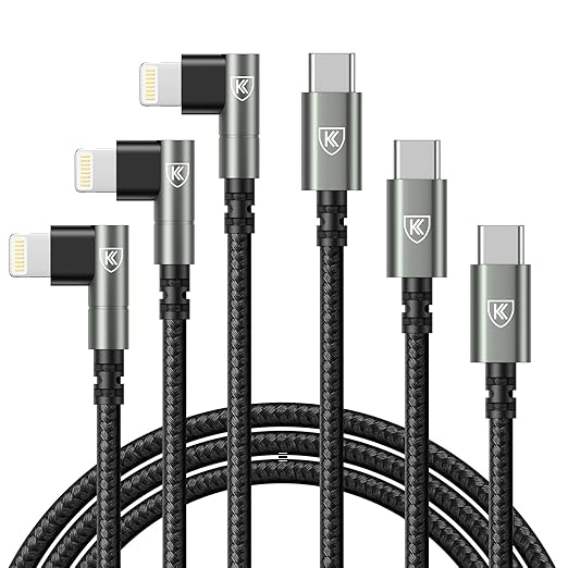 90 Degree iPhone Charger 6FT 3Pack USB C to Lightning Cable Fast Charging Cord by KIYODA
