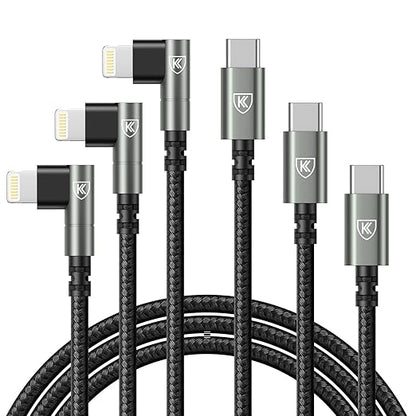 USB C to Lightning Cable 10FT 3Pack Long iPhone Charger Cable 90 Degree i Phone by KIYODA