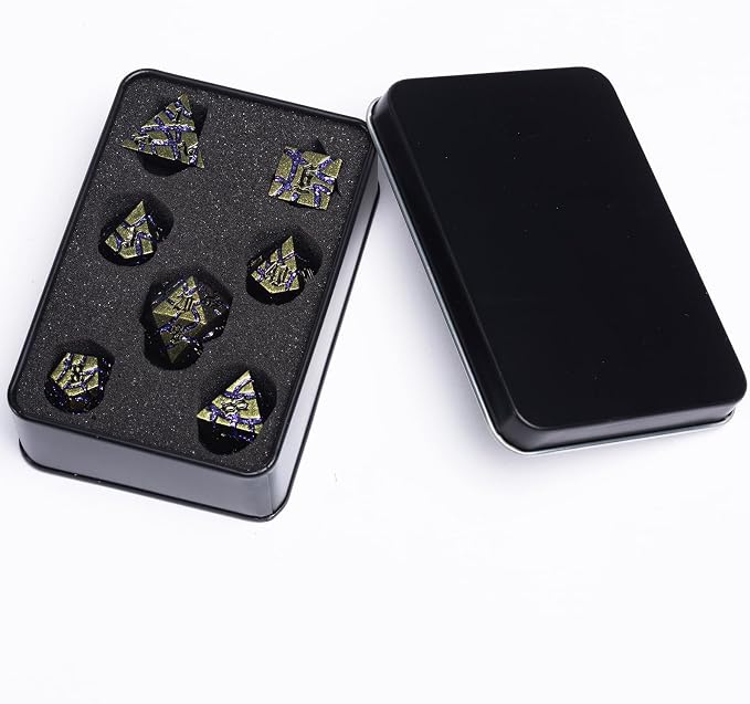 Dice Set D&D Metal, DND Metallic Glitter Crack Dice - Image 6