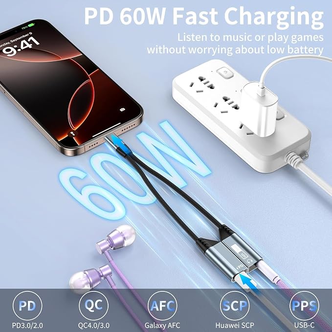 Quanlex 2 in 1 Magnetic USB C to 3.5mm Headphone Jack Adapter and Charger - Image 3
