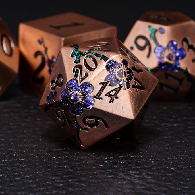 Metal DND Dice Set, Dungeons and Dragons Metallic Flower Dice - Image 4