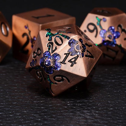 Metal DND Dice Set, Dungeons and Dragons Metallic Flower Dice - Image 4