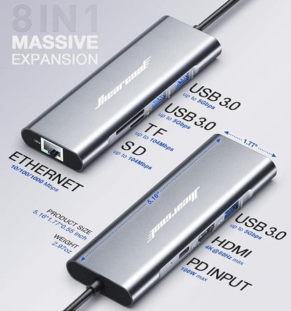 Hiearcool USB C Hub Ethernet, 4K@60 USB-C to HDMI Hub, 8in1 Multi-Port USBC - Image 5