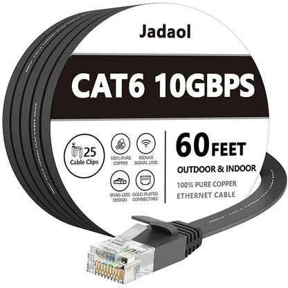 Jadaol Cat 6 Ethernet Cable 60 ft, 10Gbps Support Cat8 Cat7 Network, Flat RJ45 by Jadaol