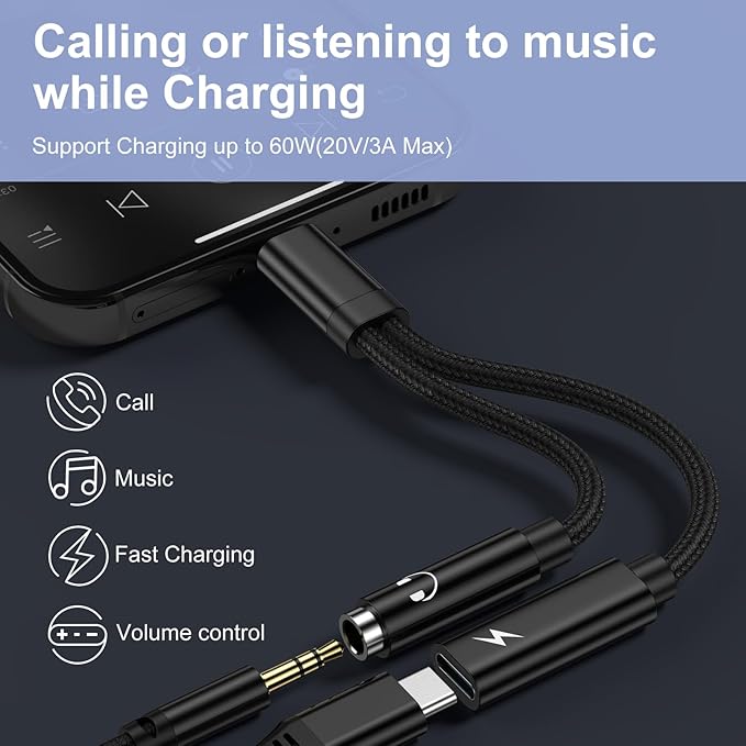 Samsung Galaxy S25 Headphone Adapter, 2 in 1 USB C to 3.5mm Aux Audio Jack - Image 2