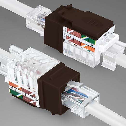 Everest 45° Angled RJ45 Cat6 Keystone Jacks 10-Pack in Brown - Image 8