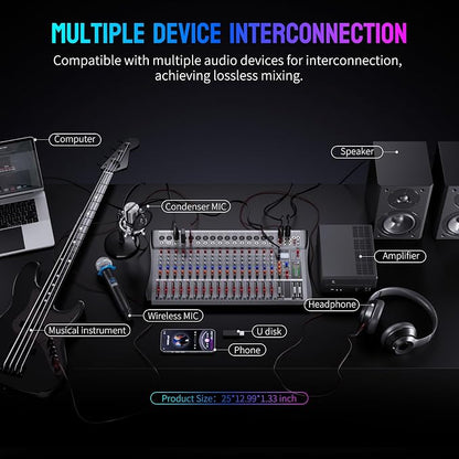 Professional DJ Audio Mixer, NEW BAXS 16 Channel DJ Bluetooth Controller Sound - Image 8