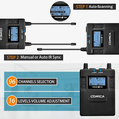 Dual Wireless Lavalier Microphone System, Comica CVM-WM300A UHF 96 Channel - Image 3