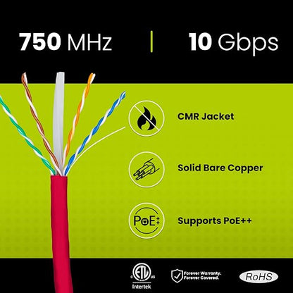 TRUE CABLE Cat6A Riser, Bulk Ethernet Cable, 23AWG Solid Bare Copper, - Image 2