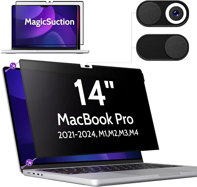 Privacy Screen for MacBook Pro 14 Inch, MagicSuction™ Removable Anti Spy Black by peslv