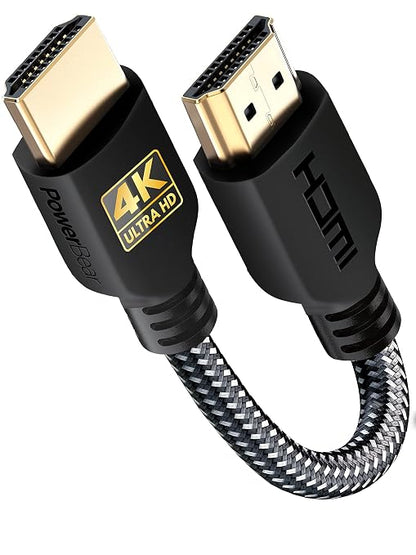 PowerBear 4K HDMI Cable 0.5 ft | High Speed, Braided Nylon & Gold Connectors by PowerBear