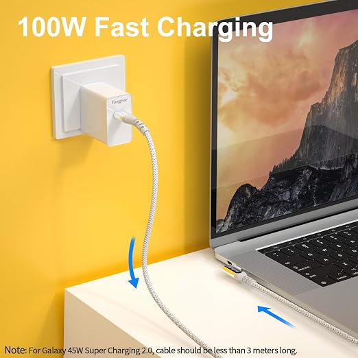 Fasgear 100W USB C to Type C 90 Degree Cable 6ft, USB 3.1 Gen 2 10Gbps Data - Image 3