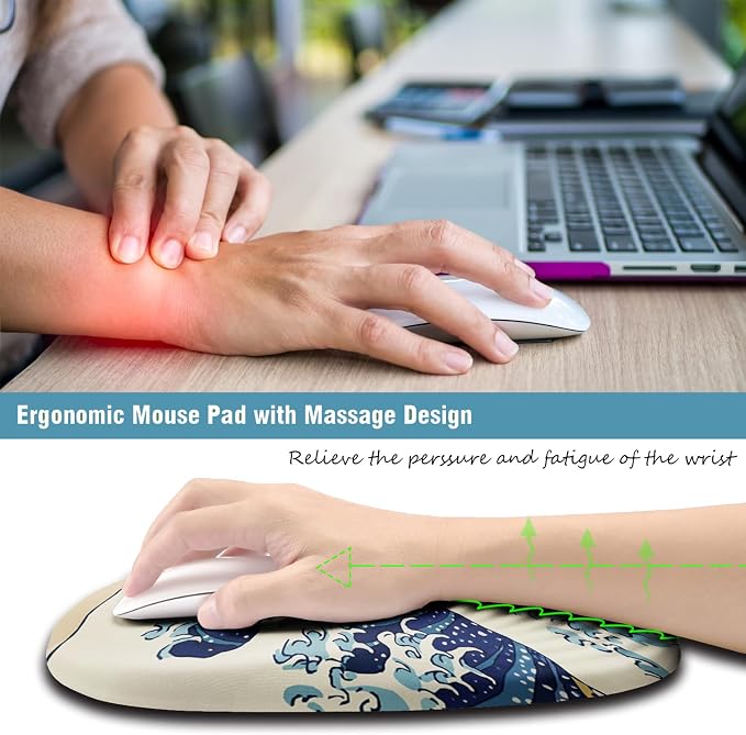 Ergonomic Mouse Pad Wrist Rest, Japanese Sea Wave Mouse Pad - Image 3