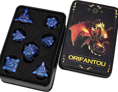 7PCS Metal DND Dice Set with Box, Debris RPG Blue Purple D and D Dice - Image 6