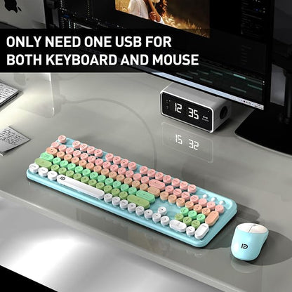 Wireless Keyboard and Mouse Set, 105 Round Keys Full-Size Cute Colorful - Image 7