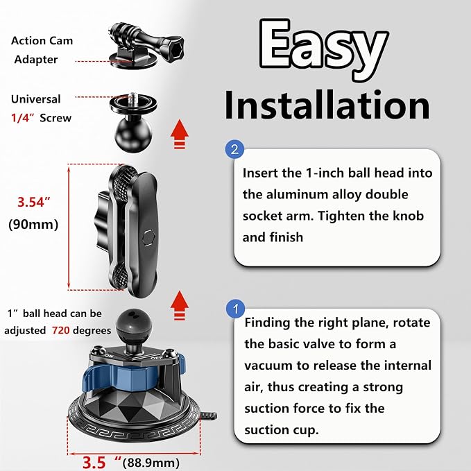 Camera Suction Cup Mount with Ball Head Magic Arm, Twist-Lock Composite Suction - Image 5