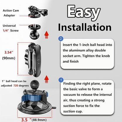 Camera Suction Cup Mount with Ball Head Magic Arm, Twist-Lock Composite Suction - Image 5