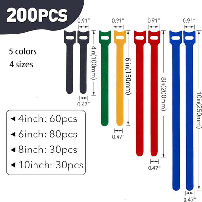 200PCS Reusable Cable Ties Wire Ties Cord Organizer Cable Organizer Adjustable - Image 2