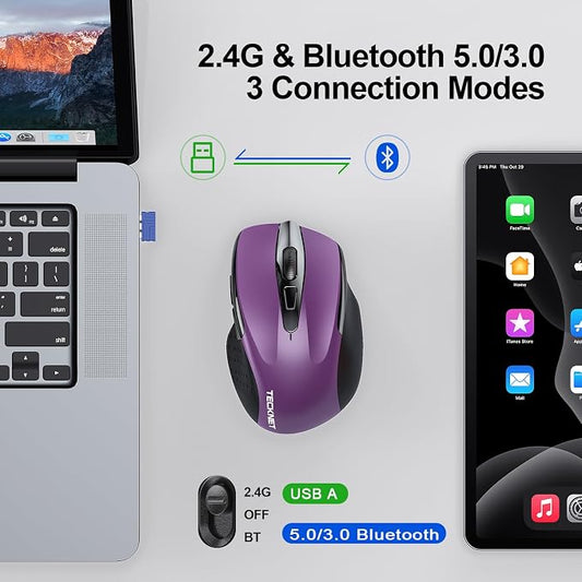 TECKNET Wireless Mouse Rechargeable 4800 DPI Silent USB A & Bluetooth Mouse 6 - Image 2
