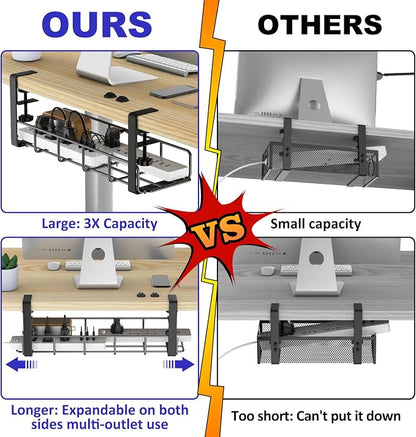 Under Desk Cable Management Tray, 31.5'' No Drill Steel Cable Tray Organizers - Image 2