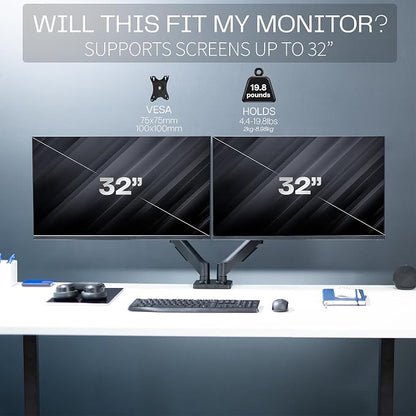 VIVO Dual Monitor up to 32 inches and 19.8 lbs per Screen, Pneumatic Arm Desk - Image 6