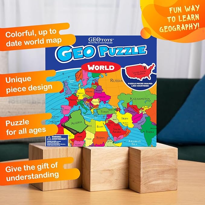 GeoToys GeoPuzzle, World Shaped Jigsaw Puzzles, Geography Game & Map Puzzle - Image 4