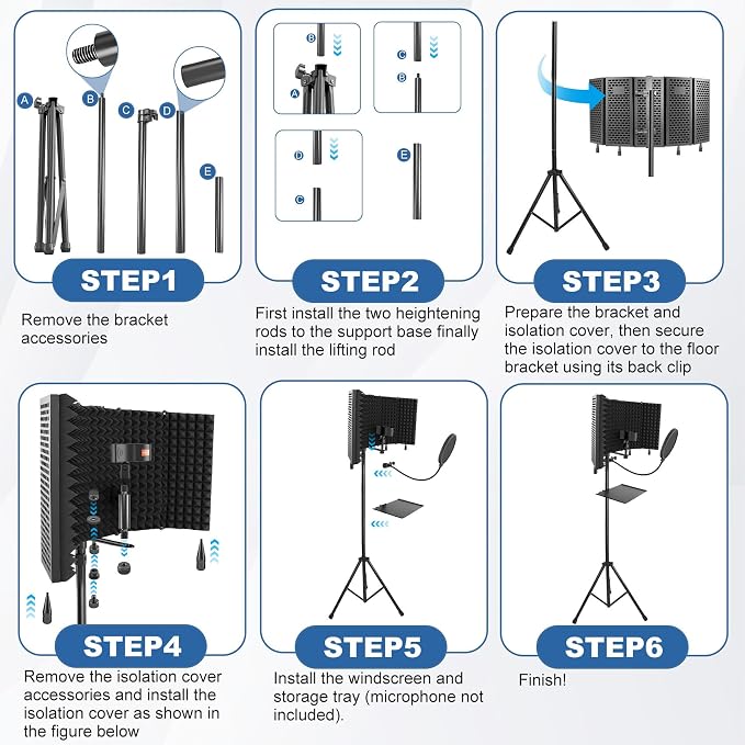 Studio Microphone Stand with Isolation Shield & Pop Filter, 5-Sided Tri-Layer - Image 4
