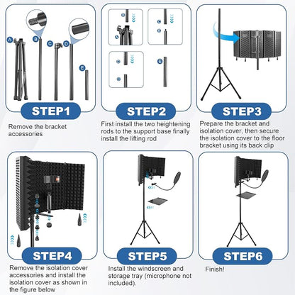 Studio Microphone Stand with Isolation Shield & Pop Filter, 5-Sided Tri-Layer - Image 4