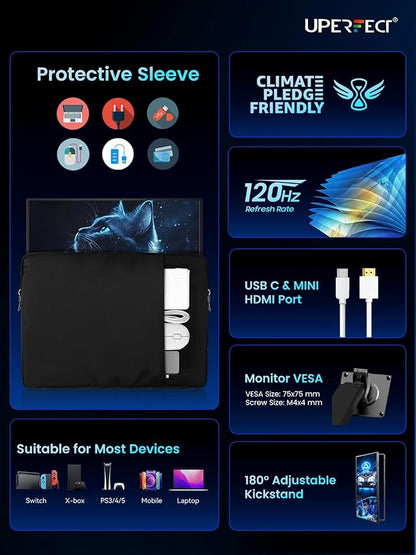 UPERFECT Portable Monitor 18.5-inch 120HZ 100% sRGB 1080P w/VESA & Stand 180° - Image 8