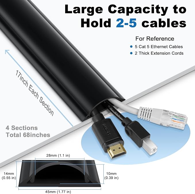 ZhiYo Cord Hider Floor 68in, Rigid PVC Floor Cord Cover, Hard PVC Floor Wire - Image 2