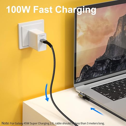 Fasgear USB-C to USB C Cable 100W Power Delivery 3ft 90 Degree Type C 3.1 Gen 2 - Image 3