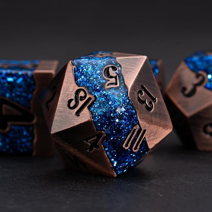 Metal DND Polyhedral Dice, Large Stripe Glitter Metallic Dice Set, Antique - Image 4
