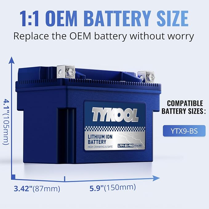 TYKOOL YTX9-BS-PRO, 3X Cranking Amps, 5X Life, Lithium LiFePO4 Motorcycle - Image 4